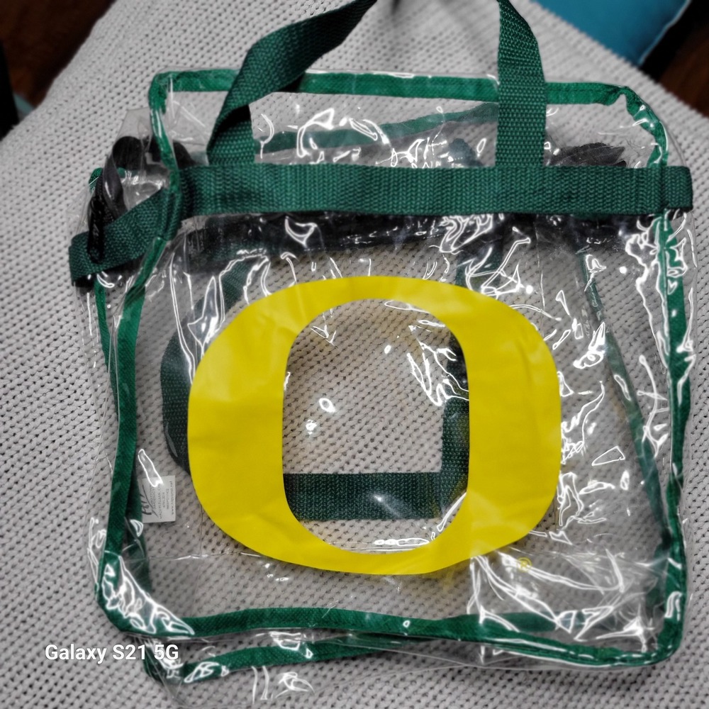 University of Oregon Ducks Clear Stadium Bag Green Yellow Tote Zippered Logo